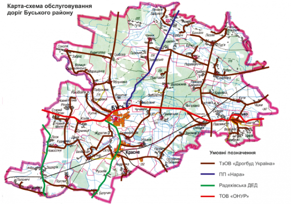 Карта автомобільних доріг Буського району