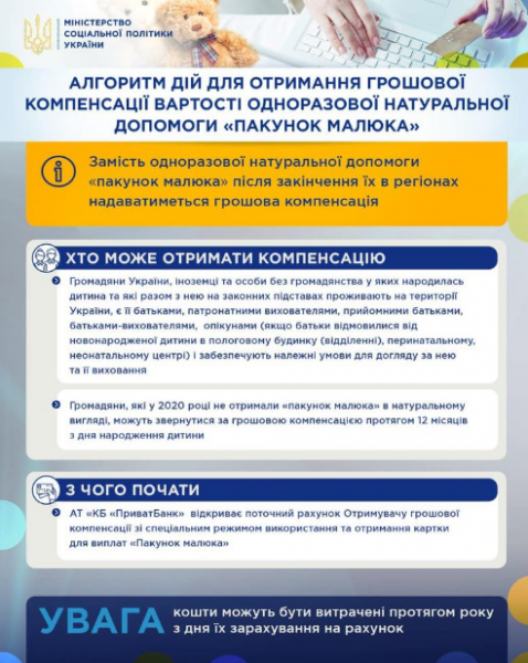 З 1 вересня працює новий механізм отримання грошової компенсації одноразової допомоги «пакунок малюка»