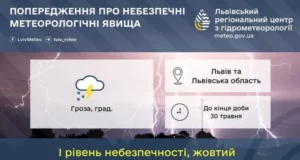 На Львівщині до кінця доби 30 травня очікують грози та град