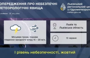 На Львівщині 15 червня очікують грози та посилення вітру На Львівщині 15 червня очікують грози та посилення вітру