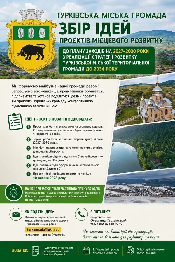 image Турківська громада збирає ідеї проєктів до Плану заходів Стратегії розвитку на 2027–2030 роки