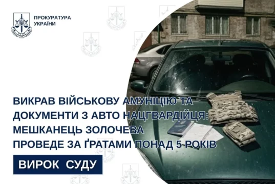 Мешканця Золочева засудили до понад 5 років ув’язнення за крадіжку амуніції нацгвардійця та шахрайство