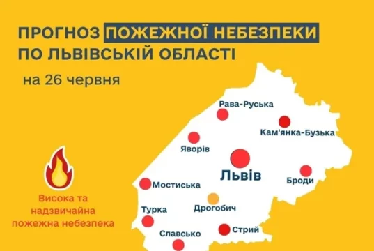 На Львівщині 26–30 червня очікують надзвичайну пожежну небезпеку