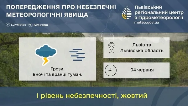 На Львівщині попередили про туман уночі та вранці 4 червня