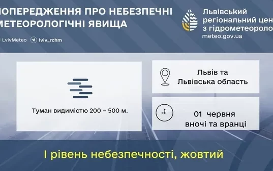 На Львівщині 1 червня очікують туман, грози та град