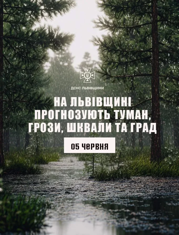 05 червня на Львівщині очікують туман, грози, шквали та град