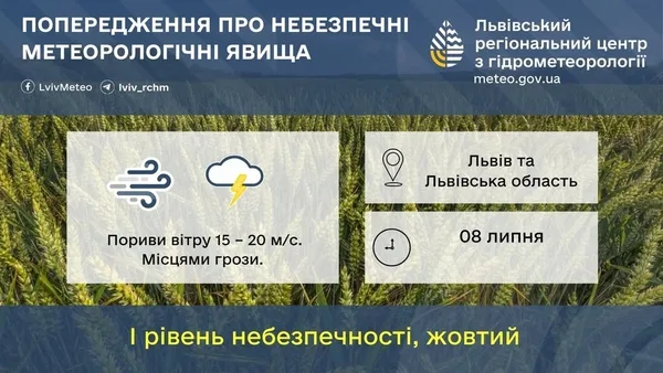 image 08 липня на Львівщині очікують сильний вітер і грози