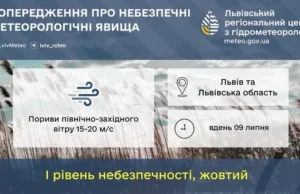 На 9 липня на Львівщині попереджають про сильний вітер На 9 липня на Львівщині попереджають про сильний вітер