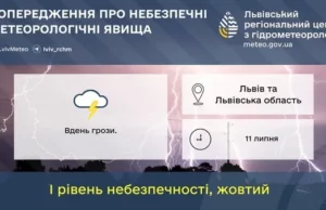 11 липня на Львівщині та у Львові очікують грози