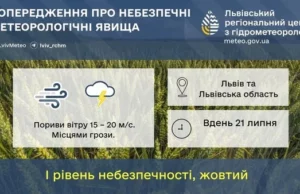 (Українська) 21 липня на Львівщині очікують сильний вітер і грози 21 липня на Львівщині очікують сильний вітер і грози