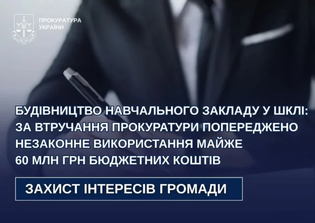 У Шклі розірвали договір на будівництво навчального закладу, що міг призвести до незаконного використання 60 млн грн