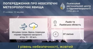 07 липня на Львівщині прогнозують грози та сильний вітер