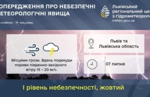 (Українська) 07 липня на Львівщині прогнозують грози та сильний вітер 07 липня на Львівщині прогнозують грози та сильний вітер
