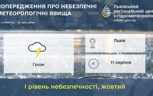 11 серпня на Львівщині прогнозують грози та жовтий рівень небезпеки