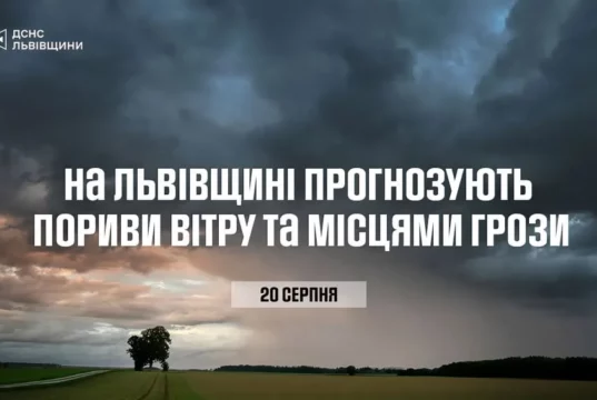 На Львівщині 20 серпня очікують пориви вітру та грози