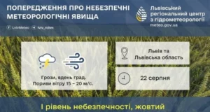 22 серпня на Львівщині очікують грози, град і сильний вітер