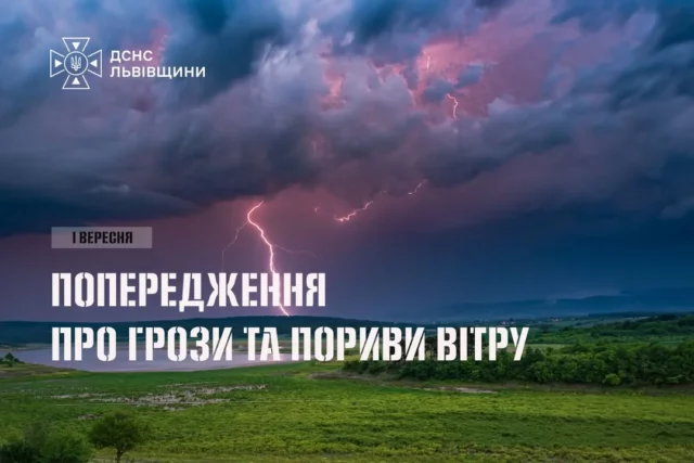 На Львівщині 1 вересня очікують грози та сильний вітер