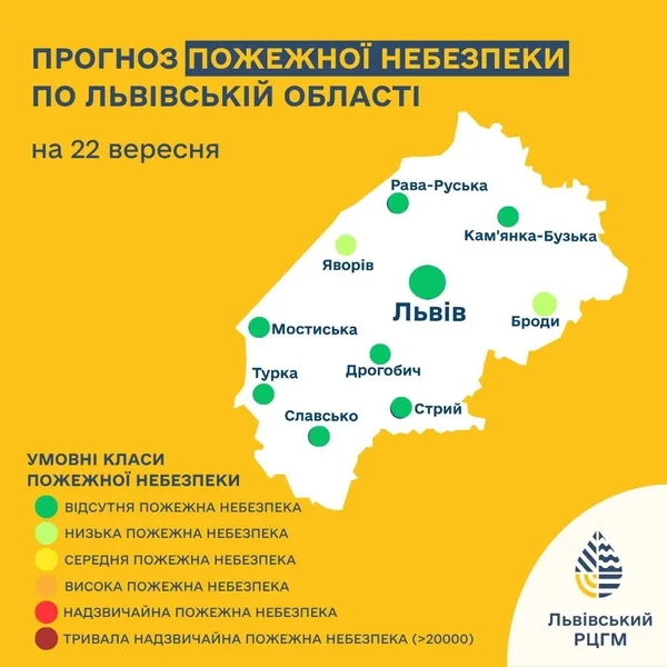 image На 22 вересня прогнозують відсутню або низьку пожежну небезпеку