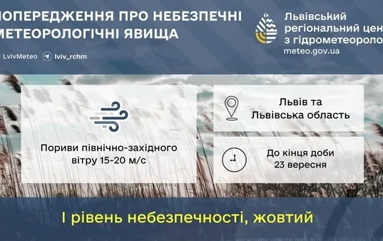 У Львівській області попереджають про сильний вітер 23 вересня