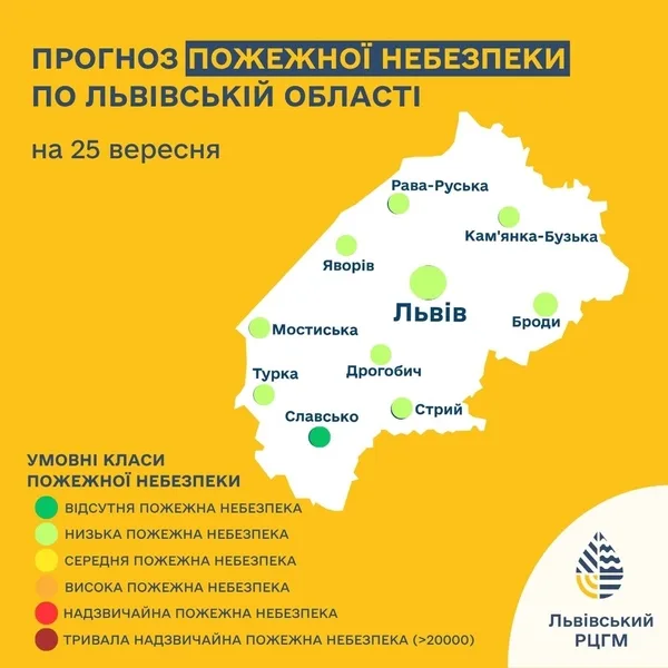 25 вересня на Львівщині очікується низький рівень пожежної небезпеки