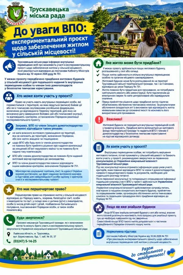 image У Трускавці ВПО запрошують до участі в проєкті із забезпечення житлом у селах