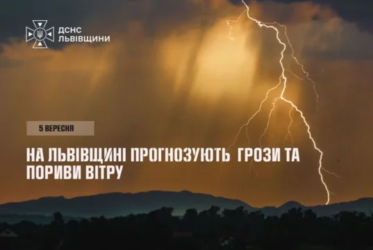 5 вересня на Львівщині очікують грози та пориви вітру