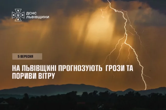 5 вересня на Львівщині очікують грози та пориви вітру