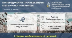 06 вересня на Львівщині очікують сильний вітер жовтого рівня небезпеки