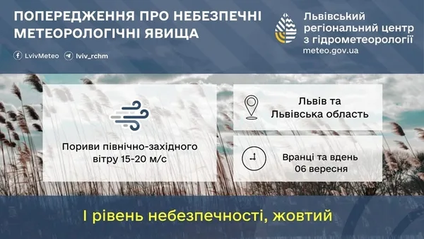 image 06 вересня на Львівщині очікують сильний вітер жовтого рівня небезпеки