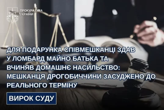 Мешканця Дрогобицького району засудили за крадіжку майна батька та домашнє насильство