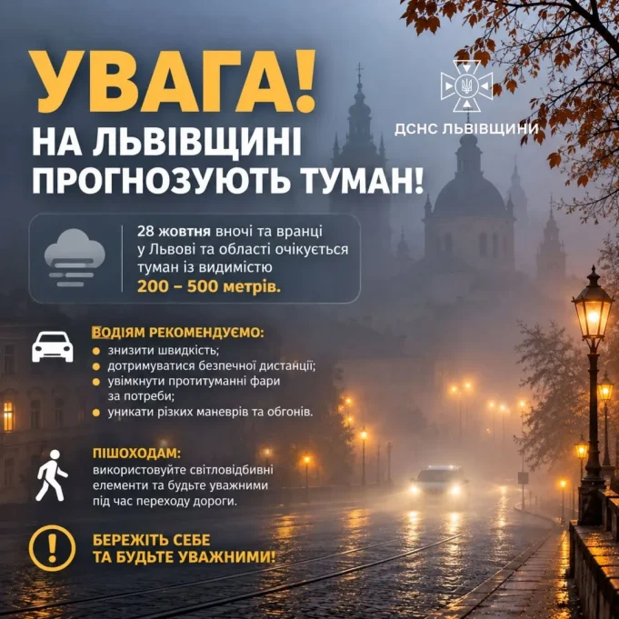 28 жовтня на Львівщині прогнозують туман із видимістю до 200 метрів