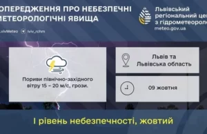 На Львівщині 9 жовтня очікують грози та посилений вітер На Львівщині 9 жовтня очікують грози та посилений вітер